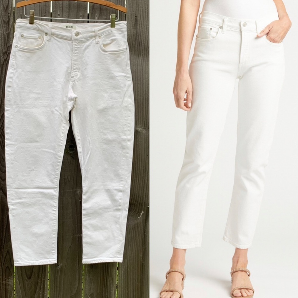 AGOLDE Toni Mid Rise Radiate‎ Off White Straight Leg Cropped Jeans Sz 31